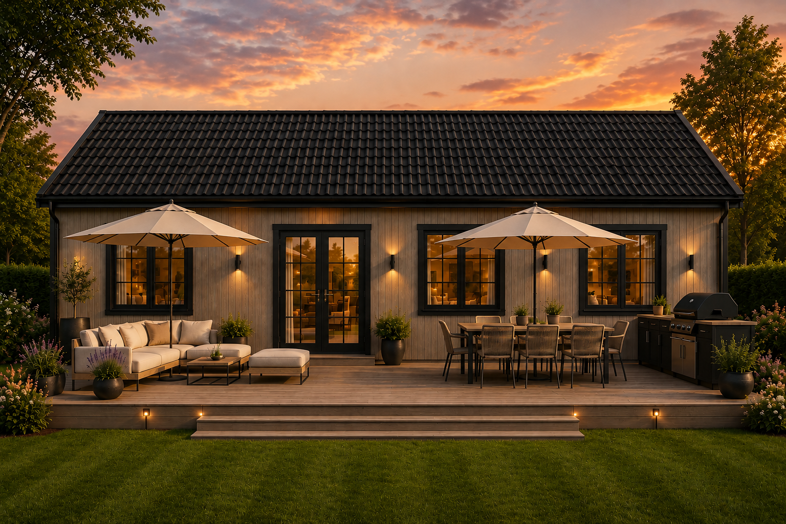 Nyproducerad villa i Byarum med familj i trädgården