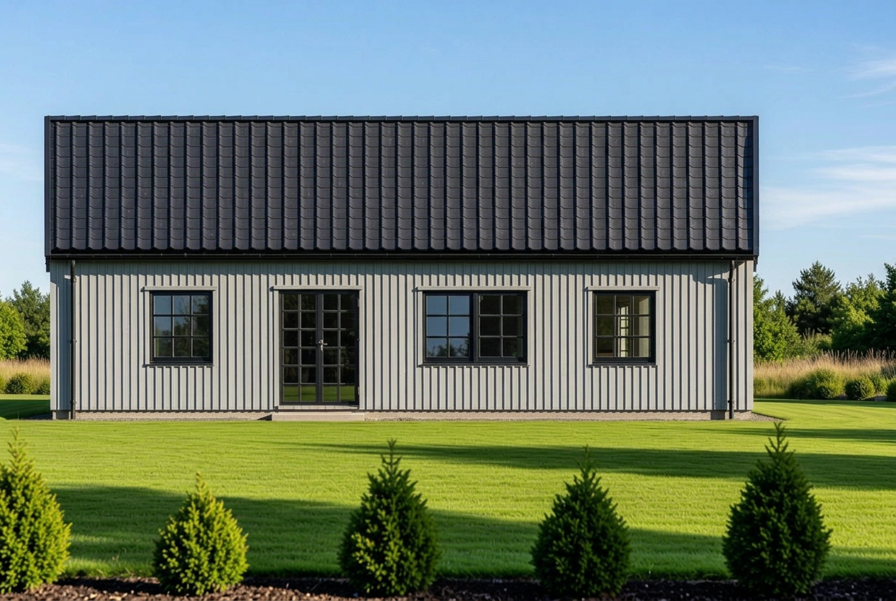 Nyproducerad villa i Byarum med familj i trädgården