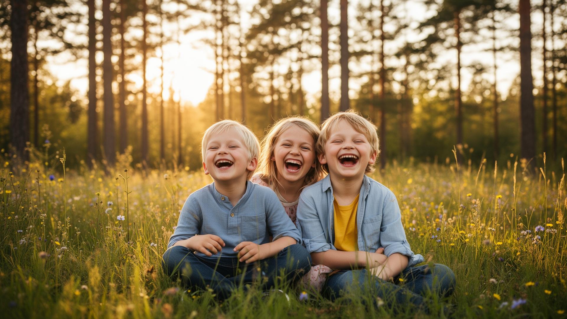 Glad familj i Smålands natur